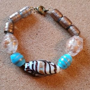 Hand Made Glass Beaded Bracelet With Copper Accens